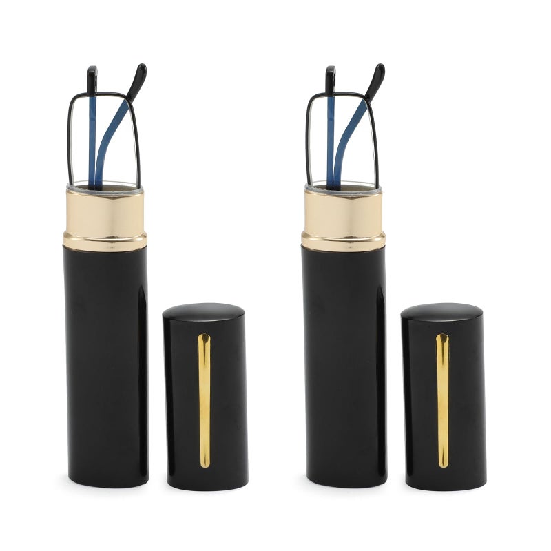 OWTXIS 2 Pack Blue Light Blocking Reading Glasses - Slim Pocket Readers with Pen Clip Case Mini Lightweight Readers (2 Black, +1.00)